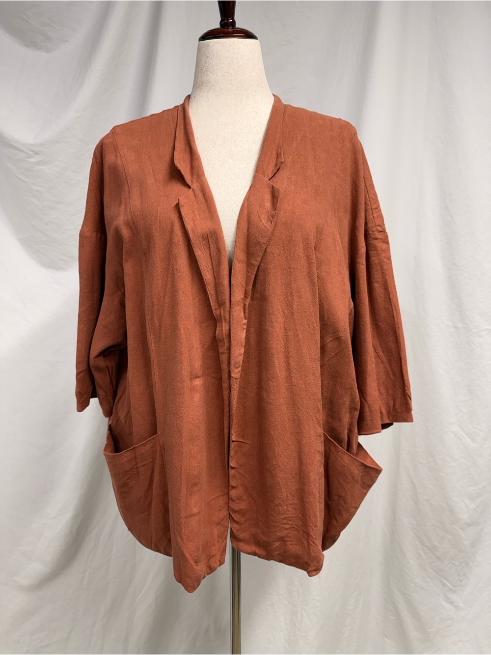 Poetry Linen-Blend Open Jacket in Muted Orange Rust